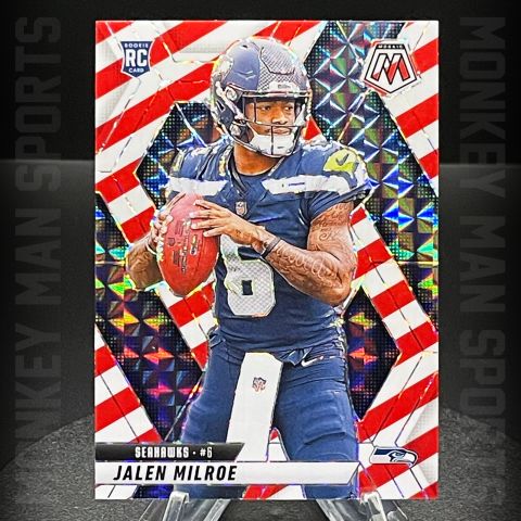 2025 Mosaic - Jalen Milroe Rookie RC - #322 RED & WHITE STRIPE PRIZM SEAHAWKS