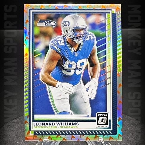 2025 Optic - Leonard Williams Rookie RC SSP - #104 FIRE EMOJI HOLO SEAHAWKS